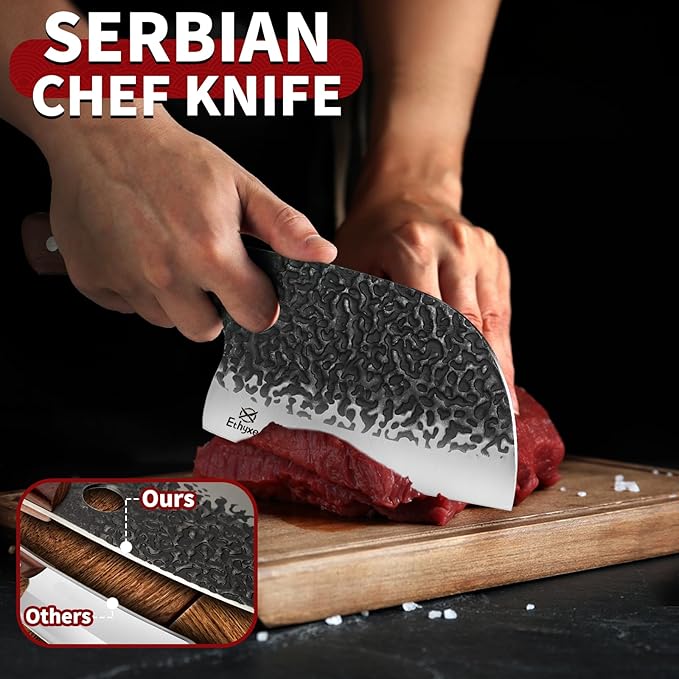 Butcher Knife Set – 3PCS Hand Forged Kitchen Knife Set with Serbian Chef Knife, Viking Boning Knife & Meat Cleaver, High Carbon Steel for Meat Cutting, Outdoor BBQ, Camping, Gift for Men