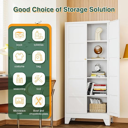Letaya 72" H Metal Storage Cabinet with 2 Doors and 4 Shelves,Tall Kitchen Pantry Cabinets,Utility Pantry Organizers for Cupboard/Dining/Bathroom/Home Office/Garage (Black, 72" H x 18" D x 33.5" W)