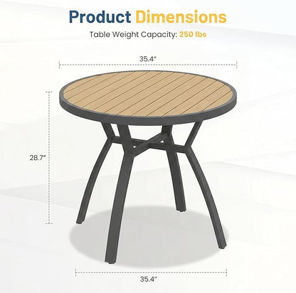 Aluminum Outdoor Table for All-Weather, 35.4" Patio Tables with Heavy Duty HDPS Round Tabletop, Outside Table with Quick-Drying Slatted Design for Porch, Patio, Garden, Deck, Poolside, Backyard