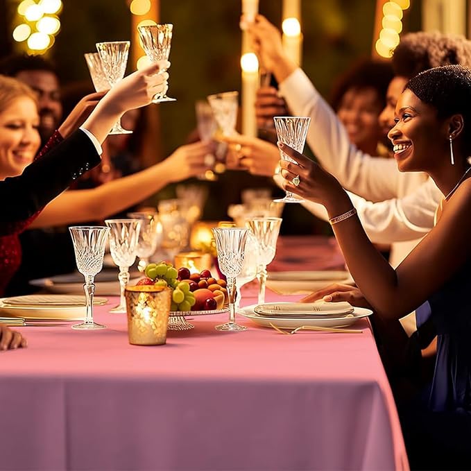 54 Inch X 100 Feet Plastic Table Cover Roll Premium Disposable Plastic Tablecloth for All Type/Shape Tables | Picnic, Party, Banquet, Birthdays, Weddings (Pink, 54 Inch X 100 Feet)
