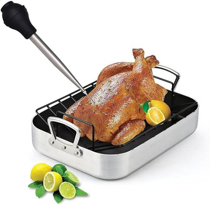18/8 Stainless Steel Silicone Bulb Turkey Basters Syringe - Injector Needle with Cleaning Brush