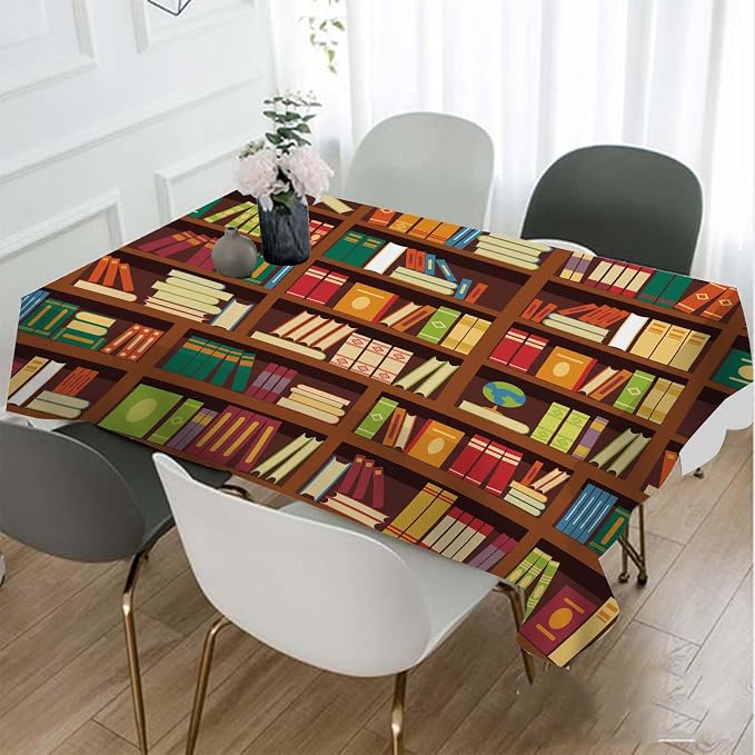 TKS MITLAN Book Shelf Tablecloth Decor Retro Bookshelf Literature Books Table Cloth Dining Room Kitchen Table Cover 52 x 70 Inch Oblong/Rectangle
