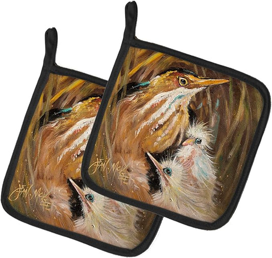 Caroline's Treasures JMK1223PTHD Happy Family Pair of Pot Holders Kitchen Heat Resistant Pot Holders Sets Oven Hot Pads for Cooking Baking BBQ, 7 1/2 x 7 1/2