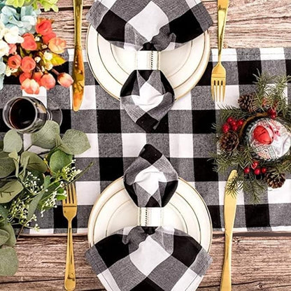 Plaid Table Runner for Christmas Decorations 2Packs 13x108Inch Black White Table Runner Buffalo Plaid Table Runners for Halloween Holiday Decor Xmas Checked Table Runners