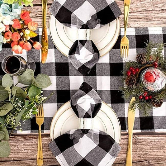 Black and White Plaid Table Runner Checker Buffalo Table Runner 4 Pieces 13 x 108 Inch Table Cover for Halloween Party Outdoor Family Fall Decorations