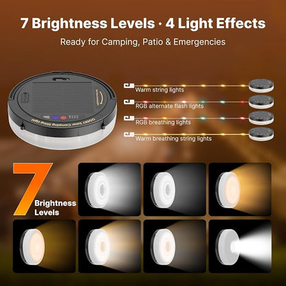 OGERY Solar Camping String Lights, 5400mAh/ 49.2FT/ 11 Modes Rechargeable | Camping Lights Outdoor/Indoor, 4-in-1 Quick Storage Fairy Tent Lights Portable LED Lamp for Patio Yard Party Decor Essentials