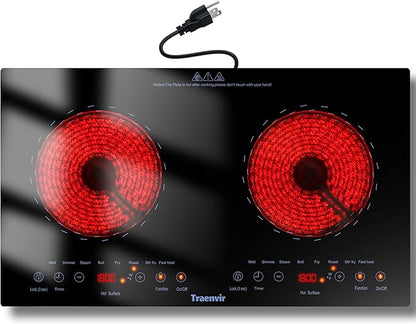 2 Burner Electric Cooktop, Two Burner Ceramic Cooktop 2000W, 24 Inch Countertop & Built-in Electric Stove top for Camping, Outdoor, Child Lock, Timer, 8 Power Levels, 110V-120V Plug in, Blue