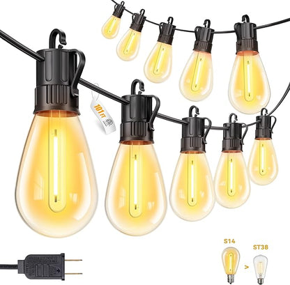 Minetom 101FT Outdoor String LED Patio Lights Waterproof, Shatterproof S14 Vintage Edison Bulbs, Commercial Grade Outside Hanging Lights for Porch Deck Garden Backyard Balcony Cafe Bistro