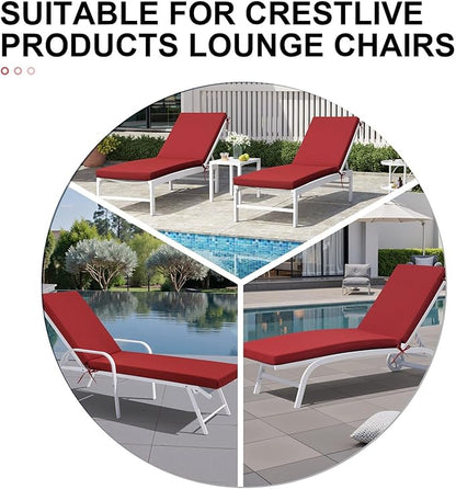 Crestlive Outdoor Chaise Lounge Cushions, Fade Resistant Water Resistant Lounge Chair Cushion, 80''L x 23''W, Set of 2, Chili