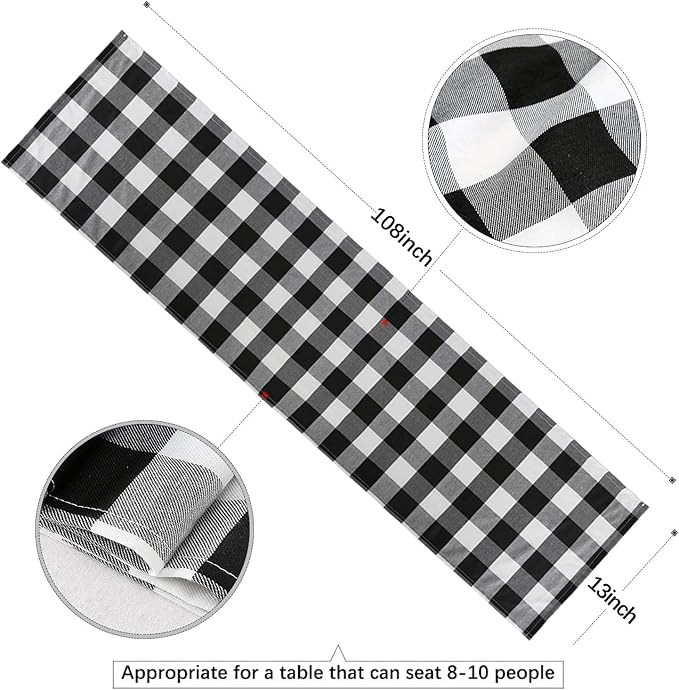 Black and White Plaid Table Runner Checker Buffalo Table Runner 4 Pieces 13 x 108 Inch Table Cover for Halloween Party Outdoor Family Fall Decorations