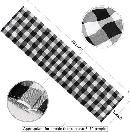 Black and White Plaid Table Runner Checker Buffalo Table Runner 4 Pieces 13 x 108 Inch Table Cover for Halloween Party Outdoor Family Fall Decorations
