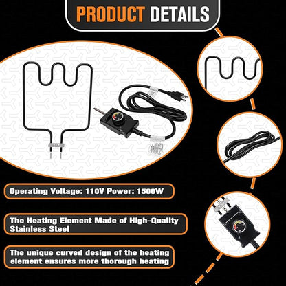 1500 Watt Heating Element Compatible with Masterbuilt Electric Smoker and Grill, Heating Element with Adjustable Thermostat Cord Controller for Masterbuilt Smokers & Turkey Fryers