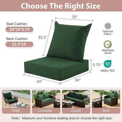 Outdoor Deep Seat Cushion Set, 24x24 Inch, Forest Green, Set of 4 | Water-Resistant, Fade-Resistant, Removable Cover, For Patio Chair & Sofa&Furniture