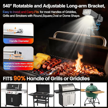 Rechargeable LED Grill Lights and Flashlight for Outdoor Grill with Magnetic, IPX5 Waterproof, 2-Level Brightness, USB-C Charging, Portable Grill Accessories, Grilling Gift for Men, Dad, Grill Lights
