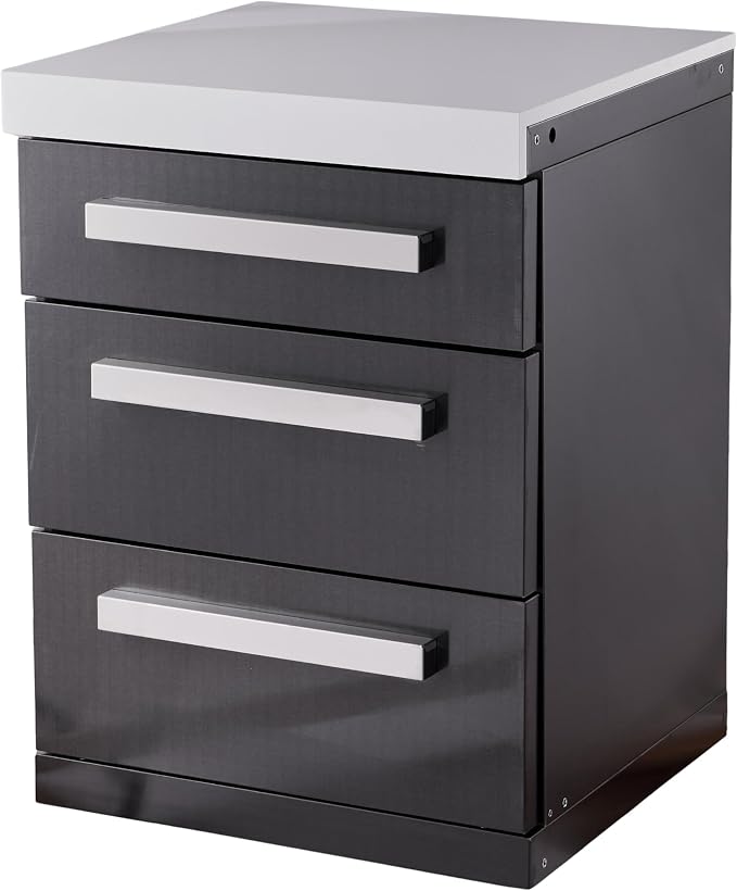 Mont Alpi 3-Drawer Right Cabinet Module - Black Stainless Steel | Soft-Close Slides | White Granite Top | Fits MAi805 & MAi400 | 25" W