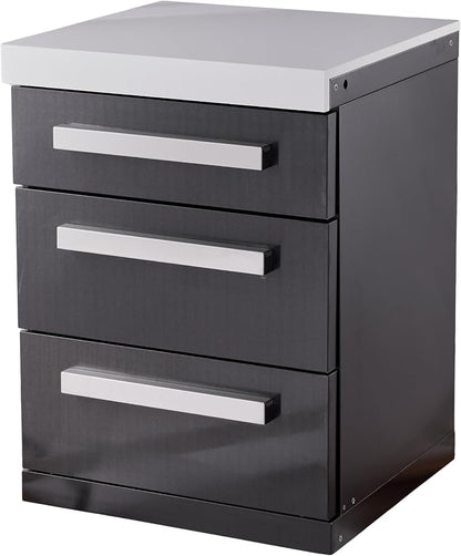 Mont Alpi 3-Drawer Right Cabinet Module - Black Stainless Steel | Soft-Close Slides | White Granite Top | Fits MAi805 & MAi400 | 25" W