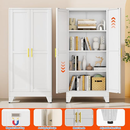 GAIOUS 61''Tall Metal Garage Storage Cabinet,File Cabinet with Door and Adjustable Shelves, Outdoor Steel Tool Cabinet for Home,Office,Warehouse,Garage,White