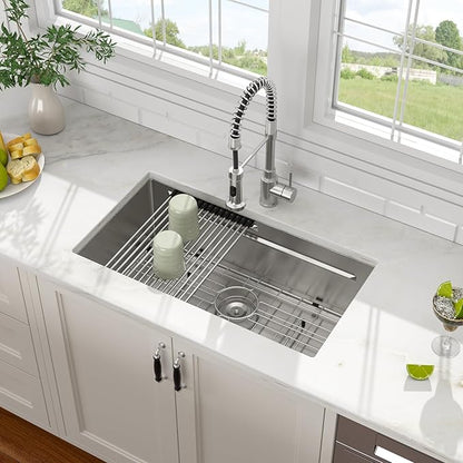 28x17 Inch Undermount Kitchen Sink, Single Bowl Stainless Steel Workstation – Durable, Deep Basin for Remodel & Apartment Kitchens