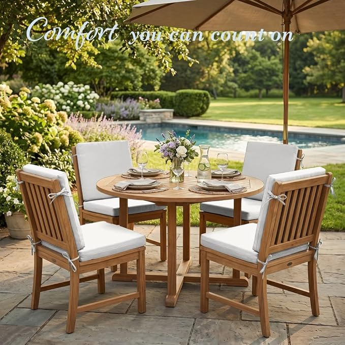 California Umbrella Outdoor Dining Chair, Set of 4 Patio Seat Cushions, 20 x 40 Inch, Premium Outdoor Memory Foam, Fade Resistant, Sunbrella Fabric, Fabric Ties, Natural