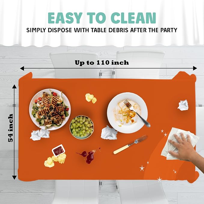 Tablecloth Roll – 54" X 110' Orange Premium Plastic Table Cloths with Cutter Box - Cut to Size - Decorative Rectangle Table Cover Smooth Tablecloth - Disposable Table Cloths for Parties, Weddings.