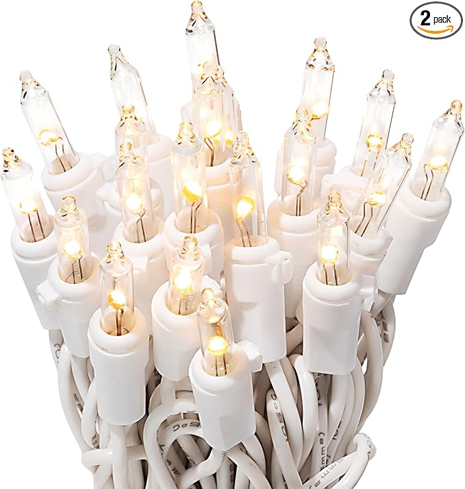 612 Vermont 20 LED Clear Christmas Lights on White Wire Cord, UL Approved, Indoor and Outdoor Use, 4.75 Foot of Lighted Length, 6.1 Foot of Total Length (Pack of 2)