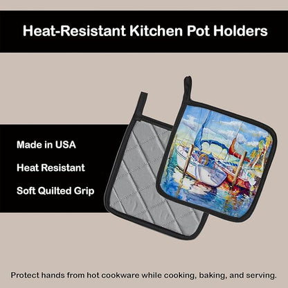 Caroline's Treasures JMK1230PTHD Towering Q Sailboats Pair of Pot Holders Kitchen Heat Resistant Pot Holders Sets Oven Hot Pads for Cooking Baking BBQ, 7 1/2 x 7 1/2