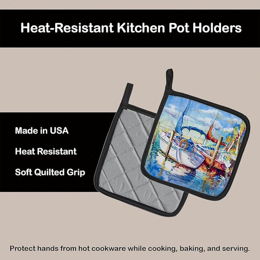 Caroline's Treasures JMK1230PTHD Towering Q Sailboats Pair of Pot Holders Kitchen Heat Resistant Pot Holders Sets Oven Hot Pads for Cooking Baking BBQ, 7 1/2 x 7 1/2