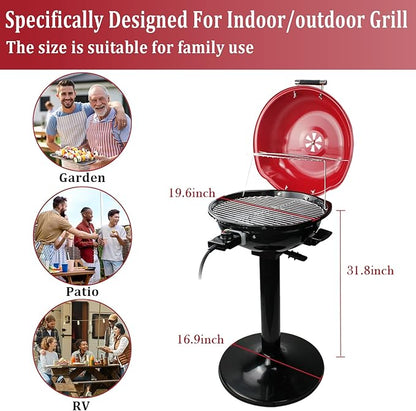 Electric Grill Outdoor BBQ, Techwood 15-Serving Indoor/Outdoor Electric Grill for Indoor & Outdoor Use, Double Layer Design, Portable Removable Stand Grill, 1600W (Stand Red BBQ Grills)