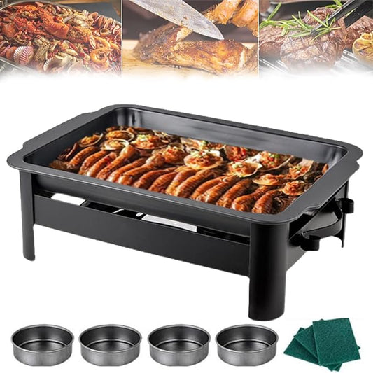 Teppanyaki Grill and Portable Charcoal Alcohol Barbecues Grill Stainless Steel Griddle Pan, Camping BBQ Grilling and Grilled Fish Stove for Indoor Outdoor (45 * 34.5cm)