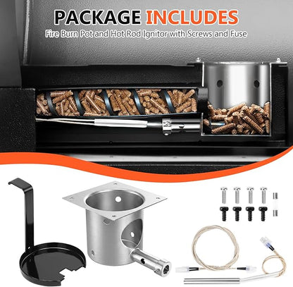 QuliMetal 304 Stainless Steel Fire Burn Pot and D2 Hot Rod Ignitor Kit for Traeger Pro 575 & 780, Ironwood 650 & 885, Silverton 620 & 810 Wood Pellet Grills with D2 Direct Drive and WiFIRE Technology