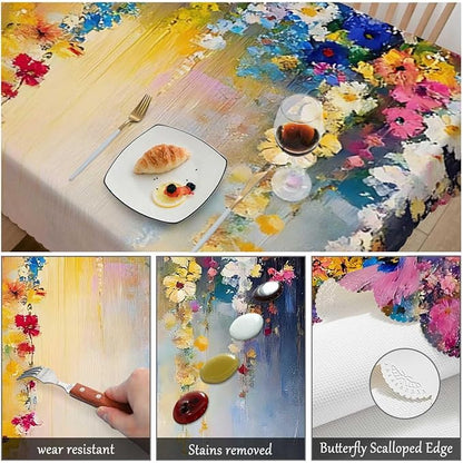 Swono Ivy Flowers Rectangle Tablecloth Watercolor Spring Flowers Tree Park Purple Blue Table Cloth Dining Table Cover for Home Kitchen Restaurant Party Buffet Picnic, 52x70 Inch