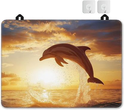 Jumping Dolphin Stove Top Covers for Electric Stove,Sea Sunset Glass Top Stove Cover, Heat Resistant Range Covers for Electric Stove,Washable Countertop Mat, 28 x 20 Inch