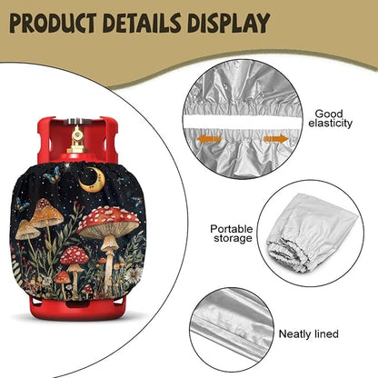 Magic Mushroom Propane Tank Cover 20lb Gas Tank Cylinder Cover for Outdoor Camping Yard Party Waterproof RV Gas Cylinder Storage Pocket Gift for Friends