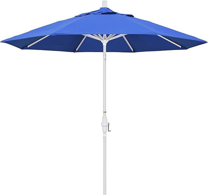 California Umbrella 9' Round Aluminum Market Umbrella, Crank Lift, Collar Tilt, White Pole, Royal Blue Olefin