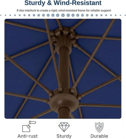 PatioKingdom 9FT Patio Outdoor Umbrella-UPF 50+ Sun Shade with Wind Vent, Push-Button Tilt & Smooth Crank Lift, Rust-Resistant Fiberglass Frame for Garden, Backyard,Yard (Navy)