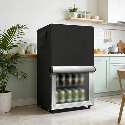 Outdoor Refrigerator Cover,600D Heavy Duty 100% Waterproof Upright Freezer Cover,Outside Stand Up Fridge Covers.Front Can Be Rolled-Up by Zippers.(Black,20" W x 20" D x 33" H)