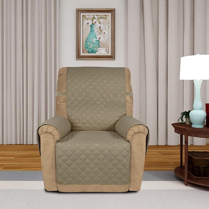 PureFit Reversible Recliner Chair Covers Couch Covers for Dogs, 19 in | Beige/Beige, Water Resistant Couch Protector, Washable Pet Couch Cover with Non Slip and Elastic Straps For Kids