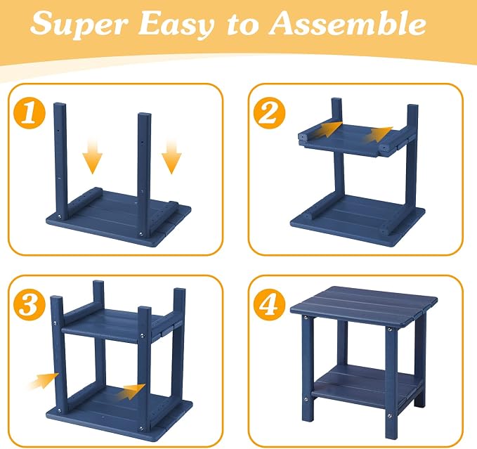 Apolimi Adirondack Outdoor Side Table, 2-Tier Sturdy Patio End Table Weather Resistant, 16.5" Solid Side Table for Patio, Pool, Porch(Navy Blue)