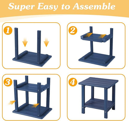 Apolimi Adirondack Outdoor Side Table, 2-Tier Sturdy Patio End Table Weather Resistant, 16.5" Solid Side Table for Patio, Pool, Porch(Navy Blue)