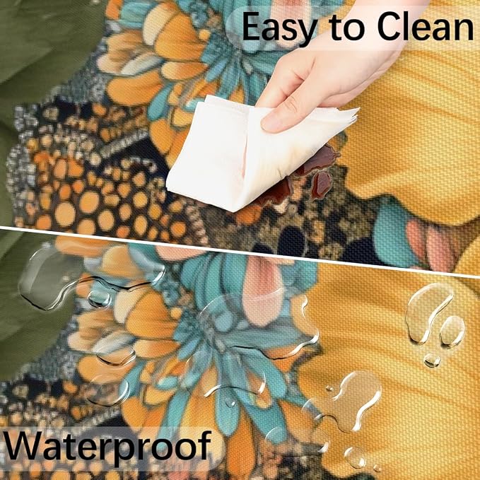 Boho Florals Outdoor Round Fitted Tablecloth with Umbrella Hole and Zipper, 36"-44" Elastic Patio Table Cloth Oil-Proof Waterproof Patio Table Cover for Picnic Party Camping