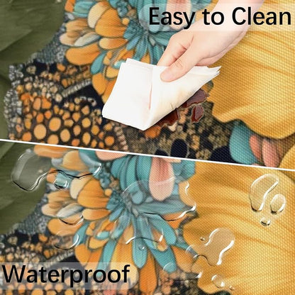 Boho Florals Outdoor Round Fitted Tablecloth with Umbrella Hole and Zipper, 36"-44" Elastic Patio Table Cloth Oil-Proof Waterproof Patio Table Cover for Picnic Party Camping