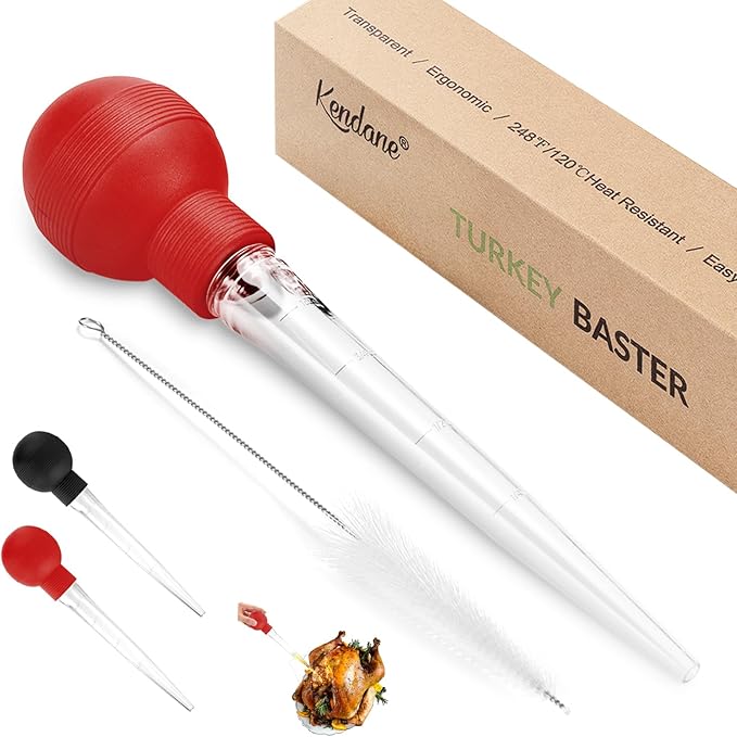 Kendane Turkey Baster With Cleaning Brush, Baster Syringe for Home Baking and Roaster Turkey, Include Detachable Food Grade Bulb with Double Scales for BBQ Grill Baking Kitchen Cooking，RED