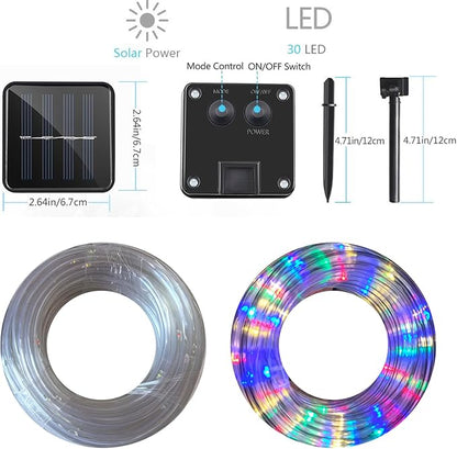2Pack Solar Outdoor Garden Lights, Total 200LED Rope Decor Lights | Waterproof Auto On/Off with 8 Modes, Fairy Tree Rope Lights for Christmas Patio Garden Tree Wedding and Holiday Multicolor