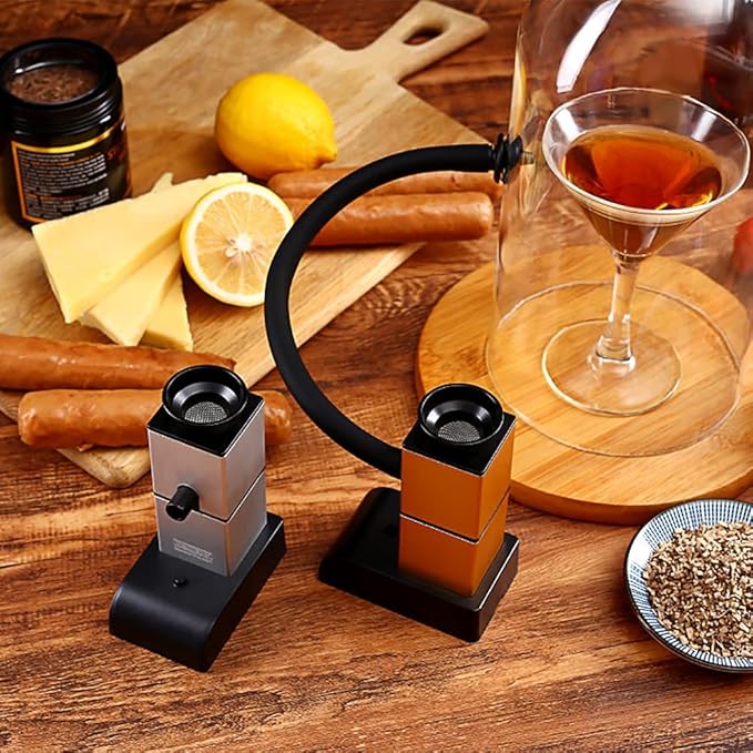 Whiskey Smoking Kit, Portable Cocktail Smoking Kit. Smoke Infuser with 4 Flavors Wood Chips & Cleaning Brush Suitable for Meat, Fish, Bar, Parties BBQ，Smoker Gold