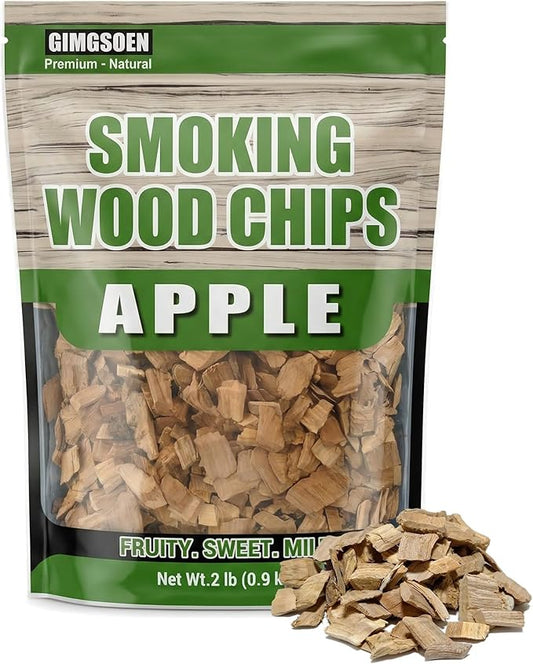 Apple Wood Smoking Chips 2 lb – Natural Fruit Wood Chips for Smoker & Grill, Mild Sweet Smoke Flavor for Chicken, Pork & Fish, Clean Burning, No Chemicals