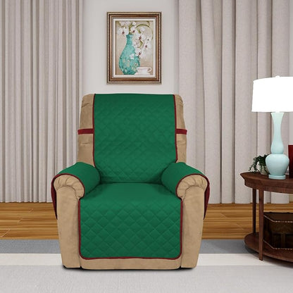 PureFit Reversible Recliner Chair Covers Couch Covers for Dogs, 19 in | Green/Red, Water Resistant Couch Protector, Washable Pet Couch Cover with Non Slip and Elastic Straps For Kids