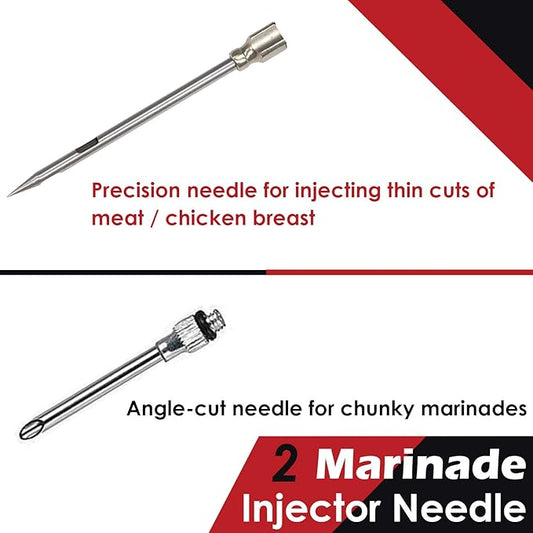 Stainless Steel Turkey Baster With Cleaning Brush - Food Grade Syringe Baster For Cooking & Basting With 2 Marinade Injector Needles - Ideal For Butter Dripping, Roasting Juices For Poultry (Red)