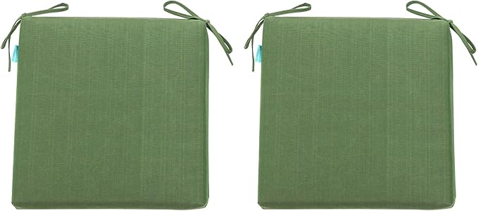 QILLOWAY Outdoor Indoor Chair Pads,Seat Cushions, Square Foam Dining Chair Patio Cushion Set of 4, All Weather, 17" Lx17 Wx3 D (Dark Green)