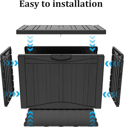 50 Gallon Plus Resin Deck Box, Waterproof Outdoor Storage Bin for Patio, Poolside, and Garden, Lockable & UV-Resistant, Ideal for Small Spaces, Black