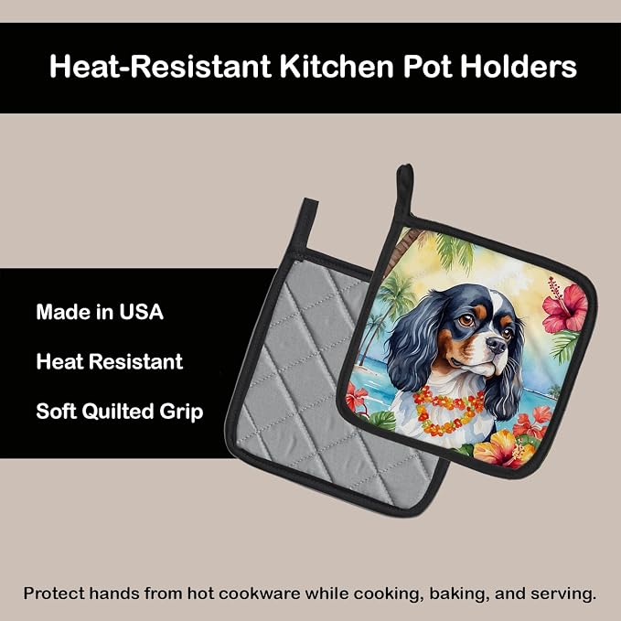 Caroline's Treasures Cavalier Spaniel Luau Pair of Pot Holders Kitchen Heat Resistant Pot Holders Sets Oven Hot Pads for Cooking Baking BBQ, 7 1/2 x 7 1/2